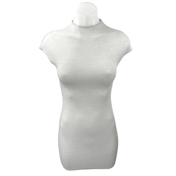 Zara Gray Short Sleeve Mock Neck Knit Sculpt Sweater Mini Bodycon Dress Size S - Picture 1 of 3